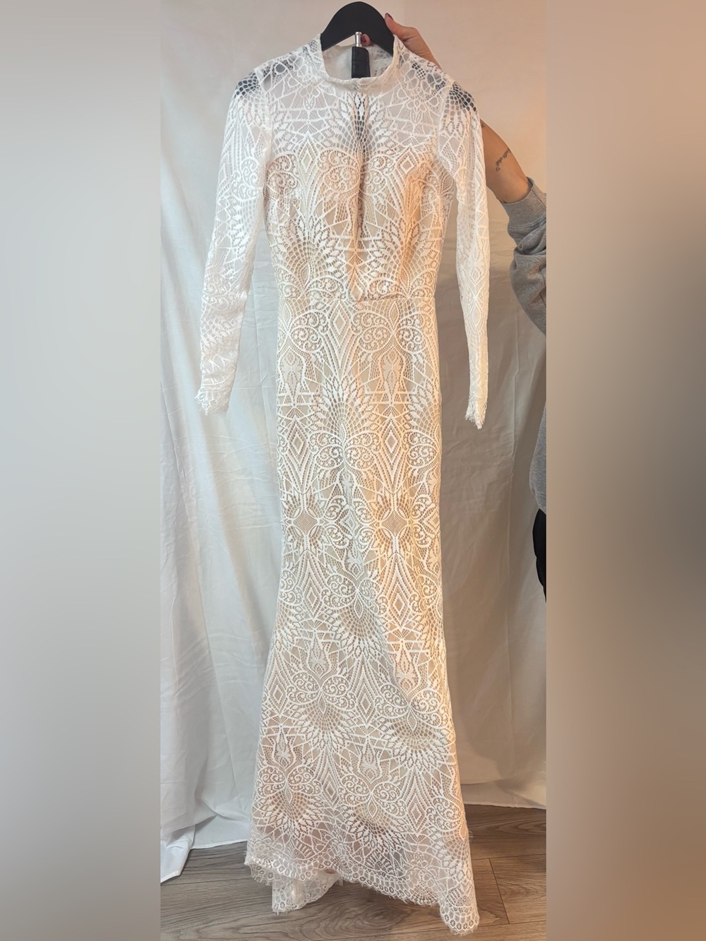 White Crochet Lace Long Sleeve Maxi Dress – Size Small